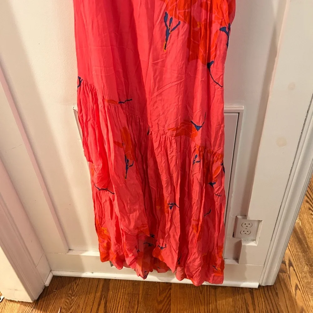 Free People She's A Waterfall Hot Pink Floral Print Ruffled Maxi Dress size 0 - Picture 4 of 7